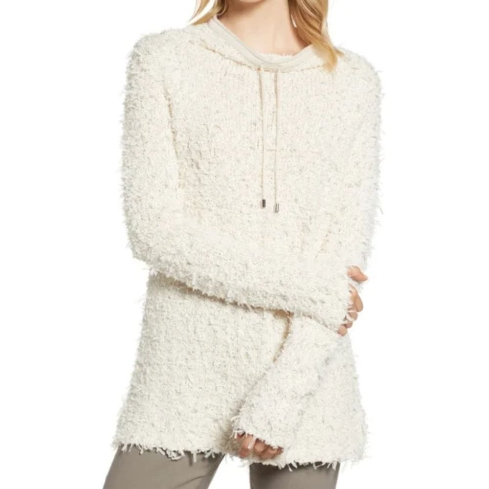 Nic+Zoe Snugness Fuzzy Eyelash Knit Sweater Mock Neck Almond - Small NWT